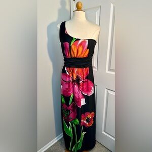 Hypnotik Women’s One Shoulder Black Floral Maxi Dress Size XL